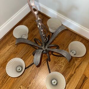 Elegant Gray Metal Chandelier with Cream Shades